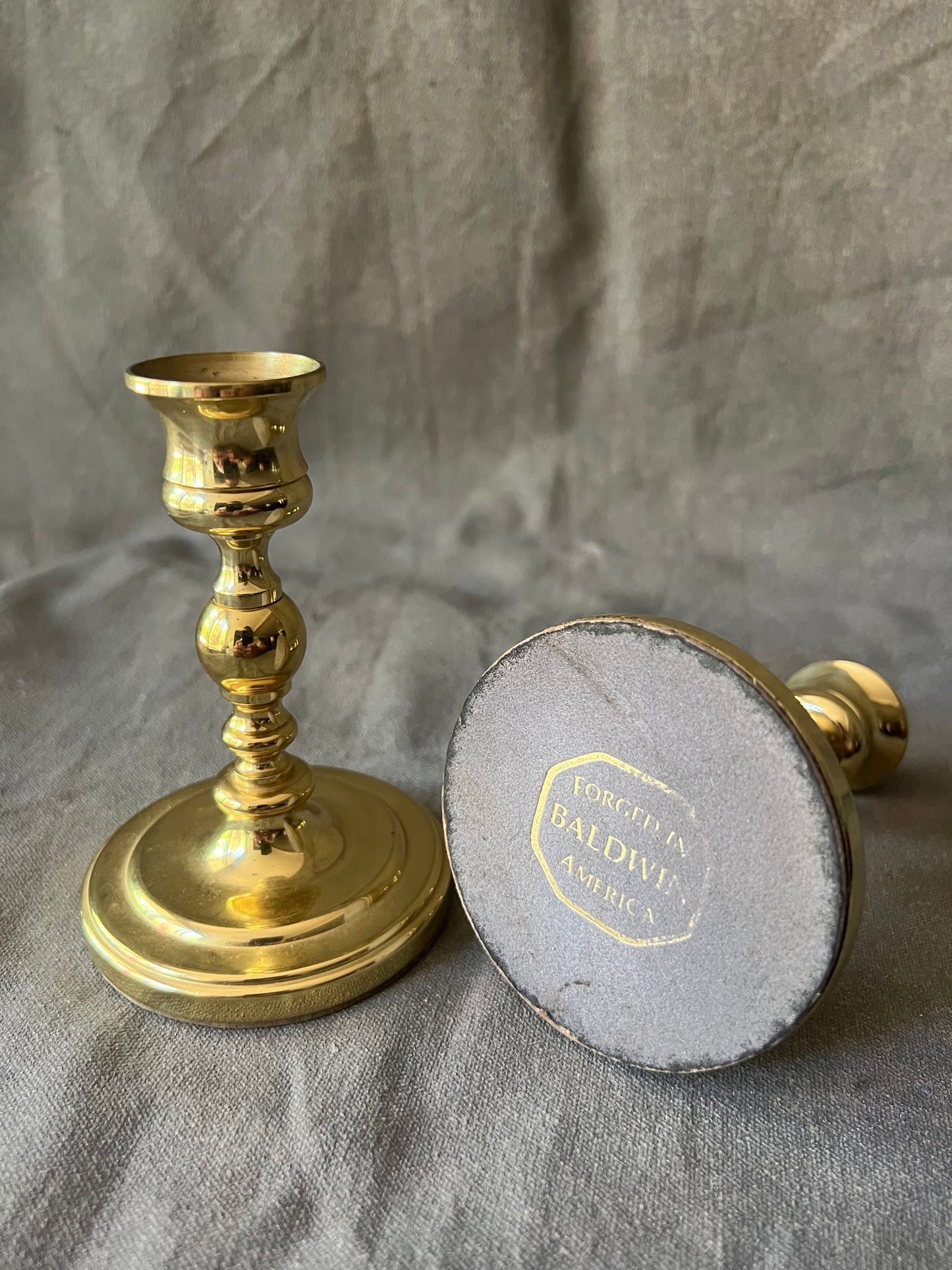 Pair of Vintage Solid Brass Medium Candle Holders From Baldwin