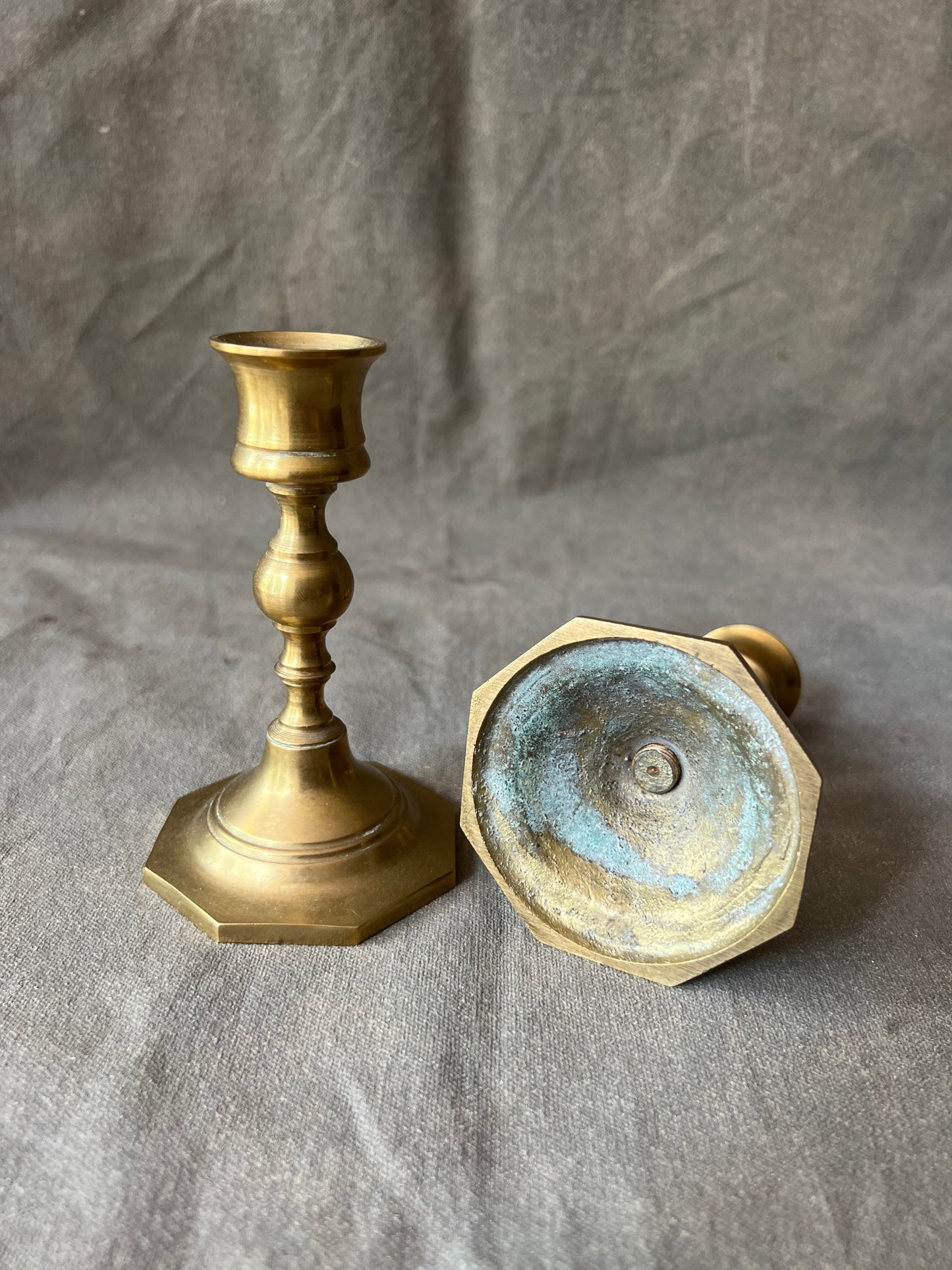 Pair of Vintage Brass Octagonal Base Candle Holders