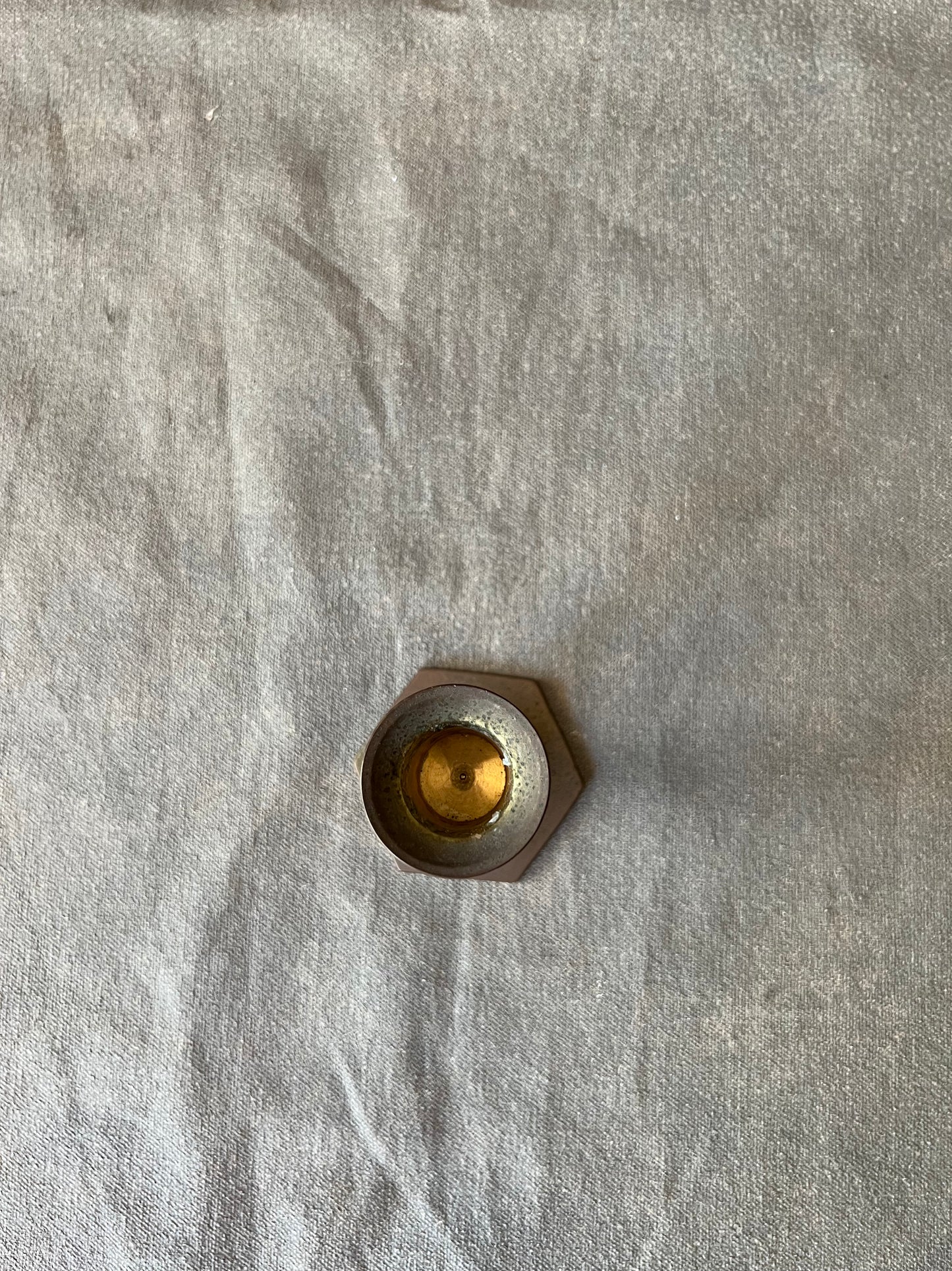 Single Brass Vintage Dark Hexagonal Bottom Candle Holder