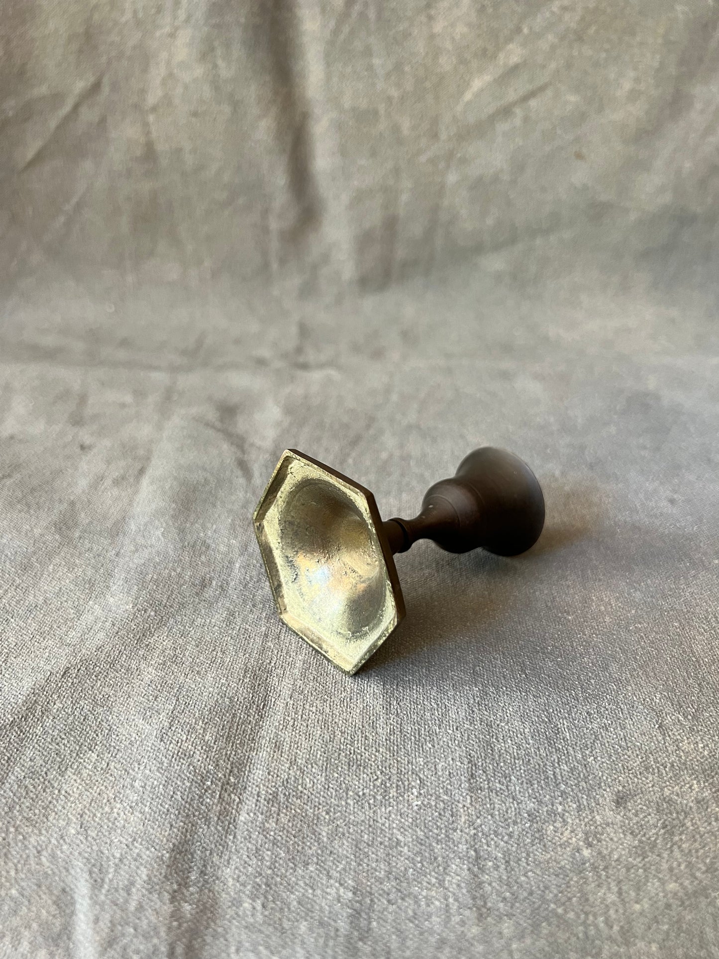 Single Brass Vintage Dark Hexagonal Bottom Candle Holder