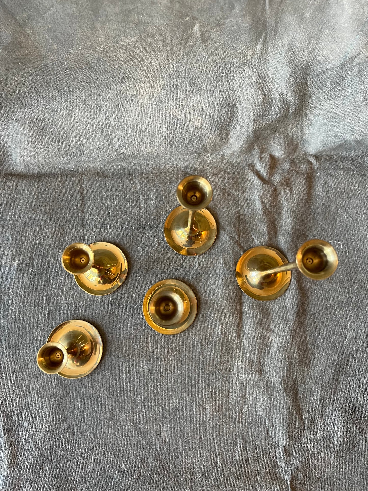 Set of Five Brass Centurion Tulip Slender Graduated Candle Holders