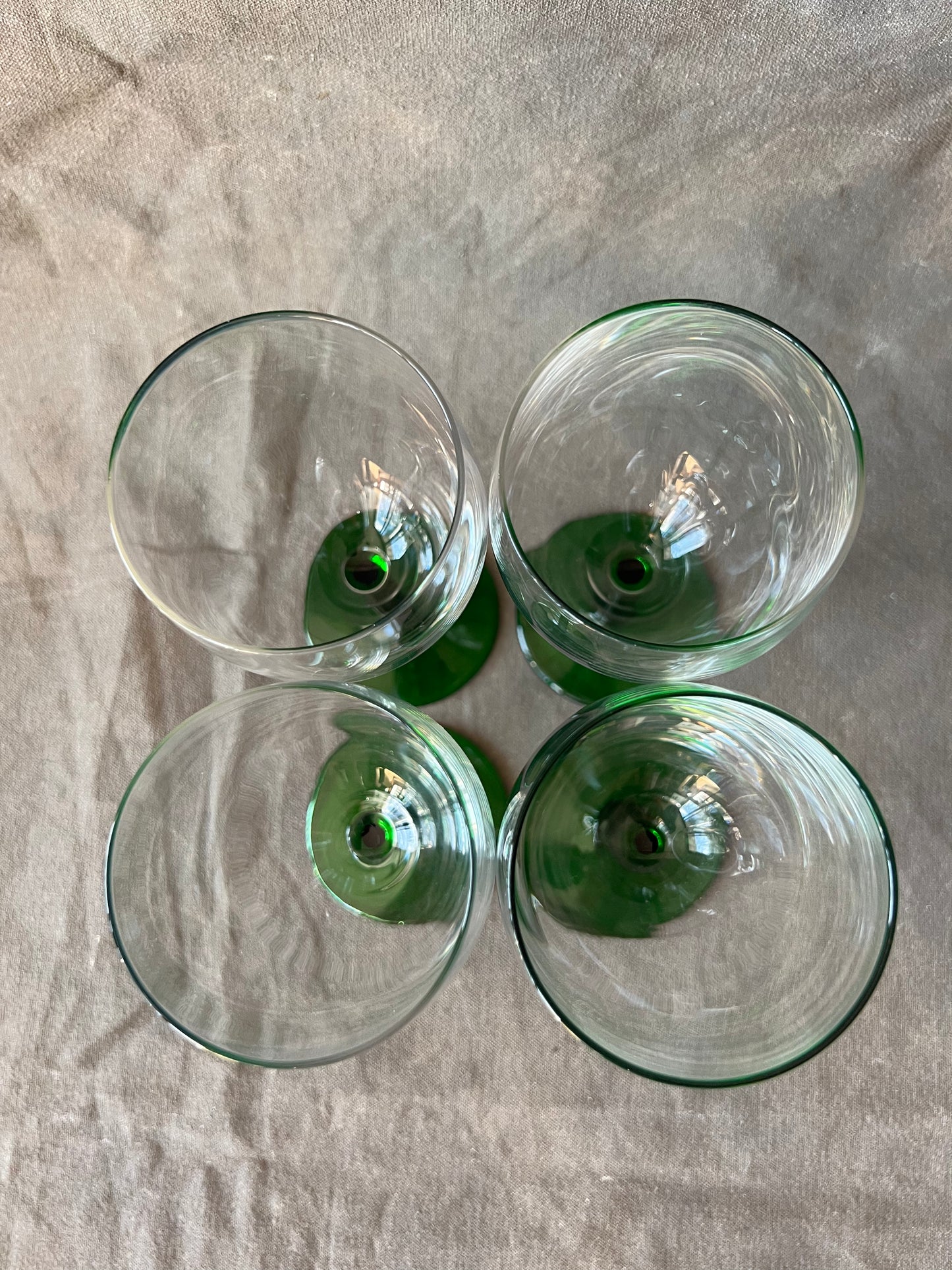 Set of Four Vintage French Luminarc Green Stemmed Wine Glasses