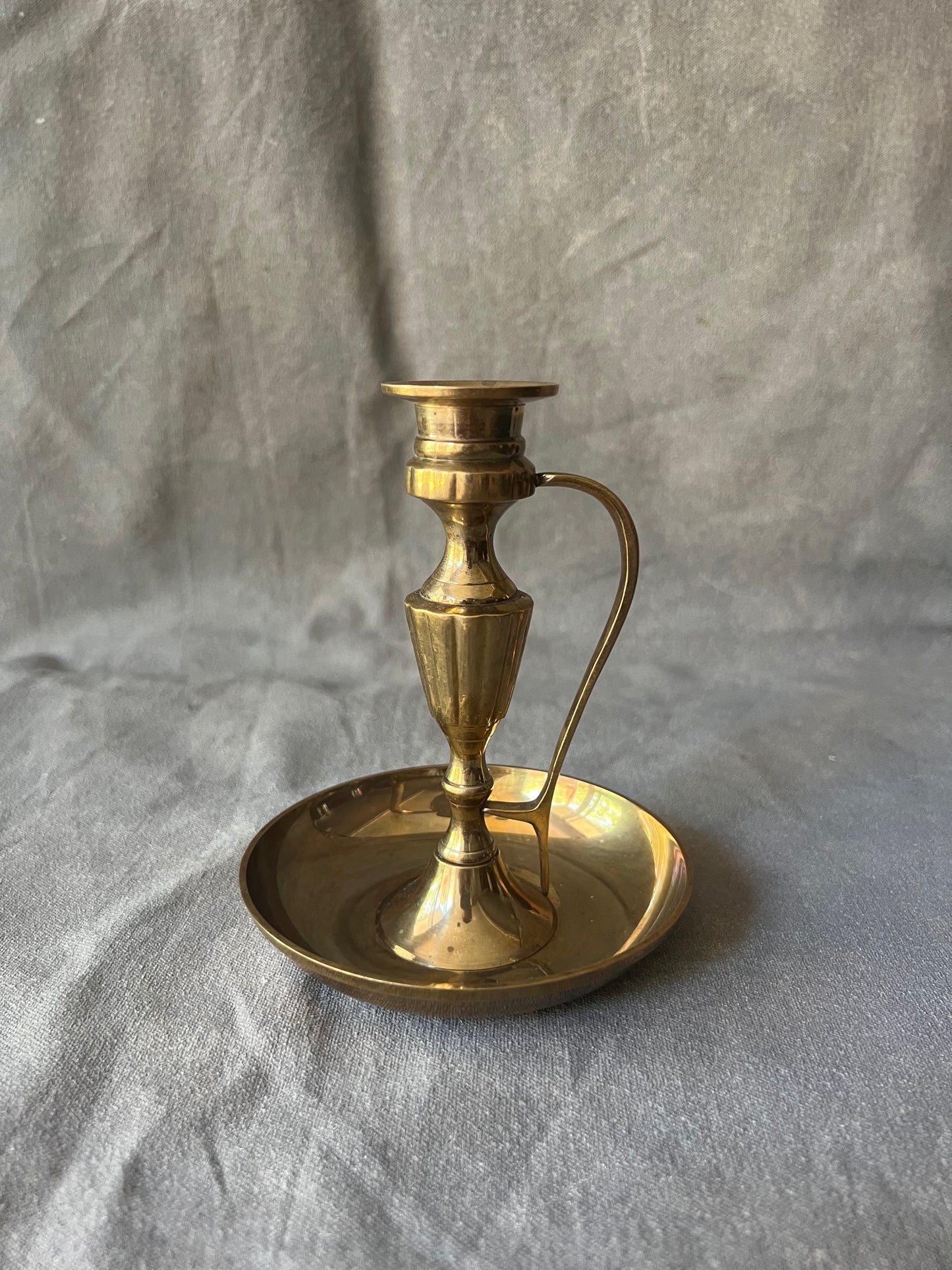 Vintage Brass Chamberstick Candle Holder Golden Interior 