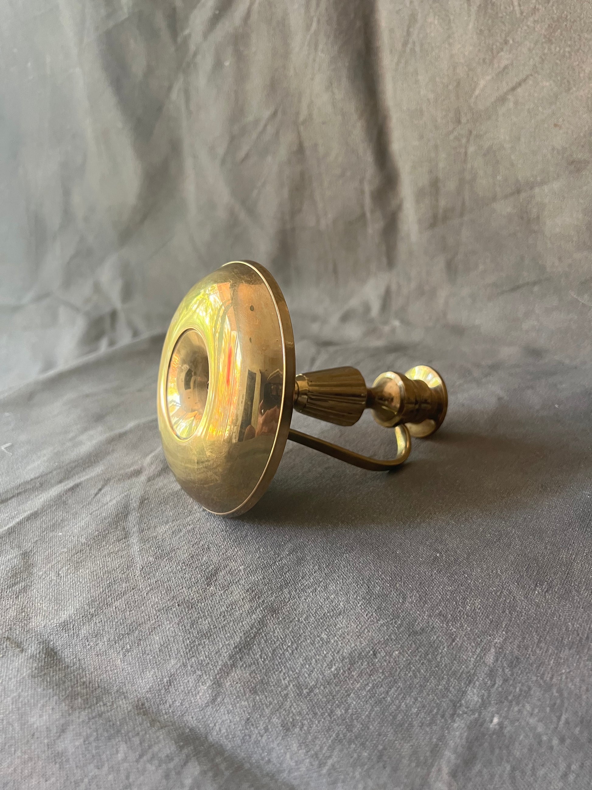 Charming Vintage Brass Chamber Stick Candle Holder With Finger Loop 