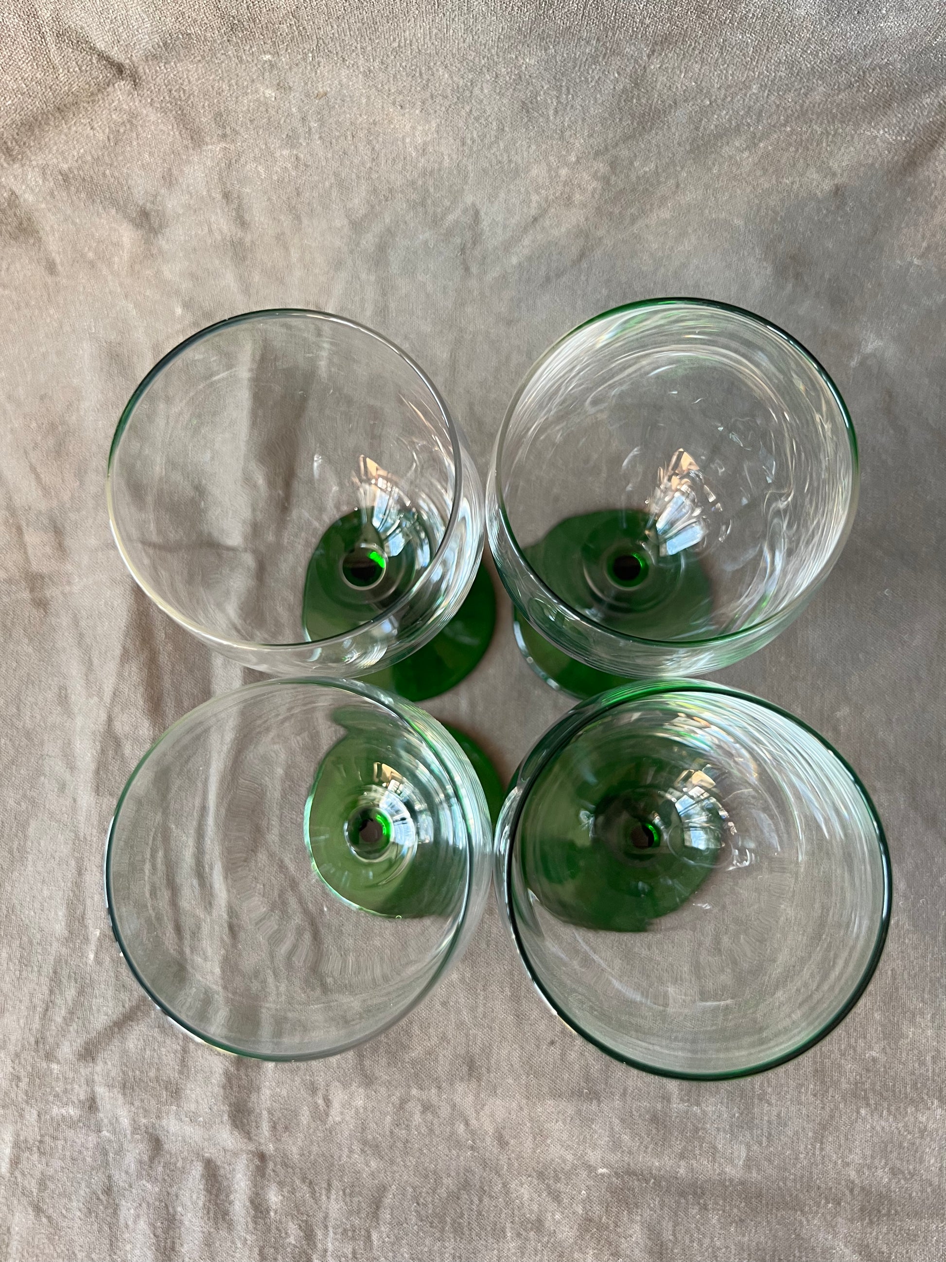Mid 20th Century 4 Light Green Stemmed Wine Glasses - Set of 4